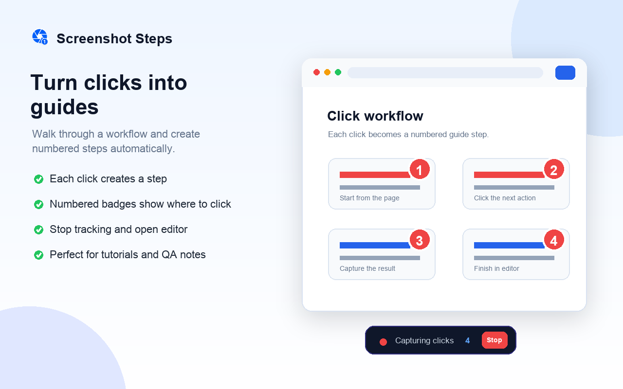 Click tracking turns workflows into numbered guide steps