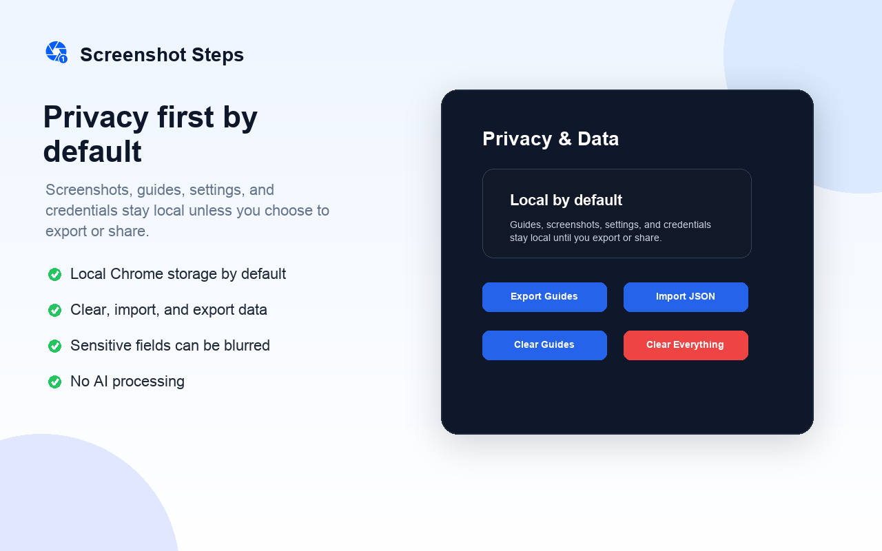Privacy-first: local storage, no AI processing, no data selling